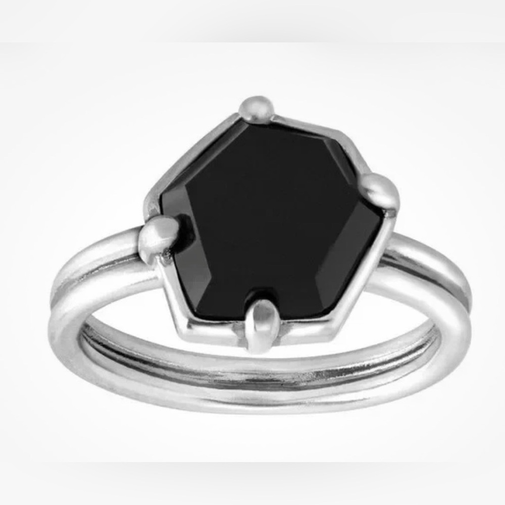 SILPADA 925 Sterling Silver DBL Band Black Agate Hexagon Ring R3263 C